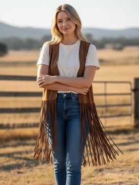 Brown Fringe Suede Vest